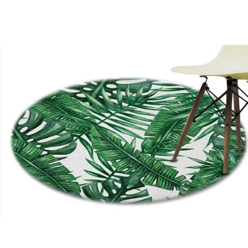 Round Green Tone Tropical Indoor Rug Polyester Leaves Print Rug Non-Slip Backing Indoor Rug for Living Room