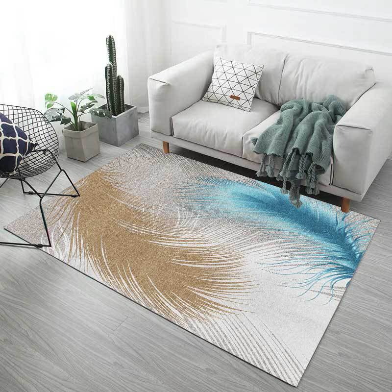 Trendy Feather Printed Area Rug Nordic Simple Polyester Carpet Non-Slip Backing Rug for Home Decoration
