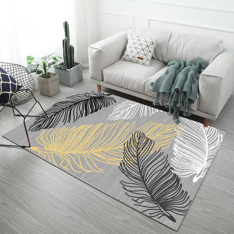 Trendy Feather Printed Area Rug Nordic Simple Polyester Carpet Non-Slip Backing Rug for Home Decoration