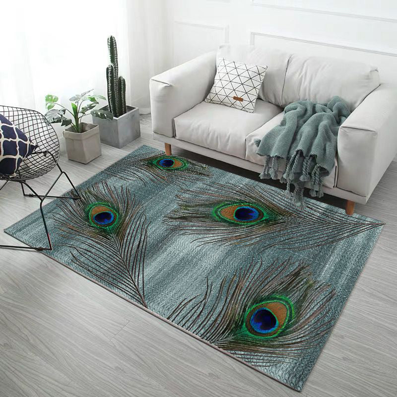 Trendy Feather Printed Area Rug Nordic Simple Polyester Carpet Non-Slip Backing Rug for Home Decoration