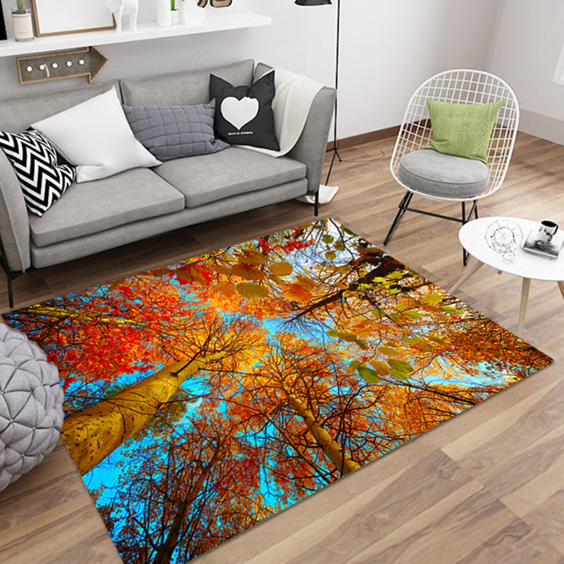 Green Tone Plant Print Rug Polyester Modern Anti-Slip Backing Indoor Rug for Living Room