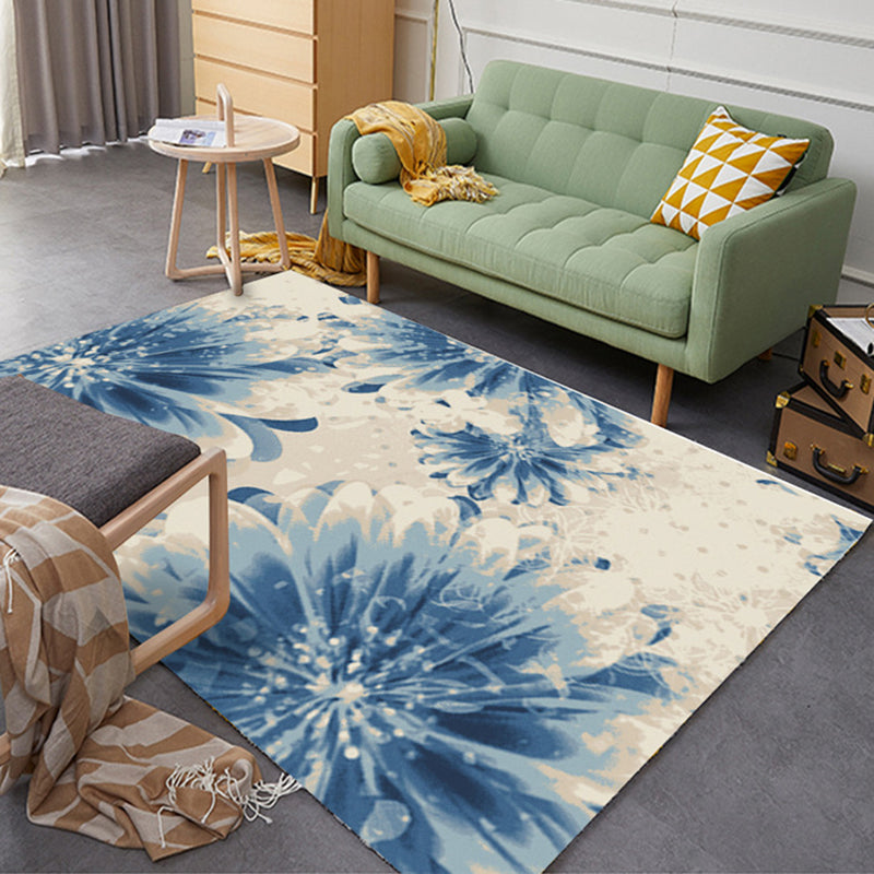 Trendy Modern Rug With Feather and Floral Print Creative Rectangle Carpet Polyester Anti-Slip Backing Rug for Living Room