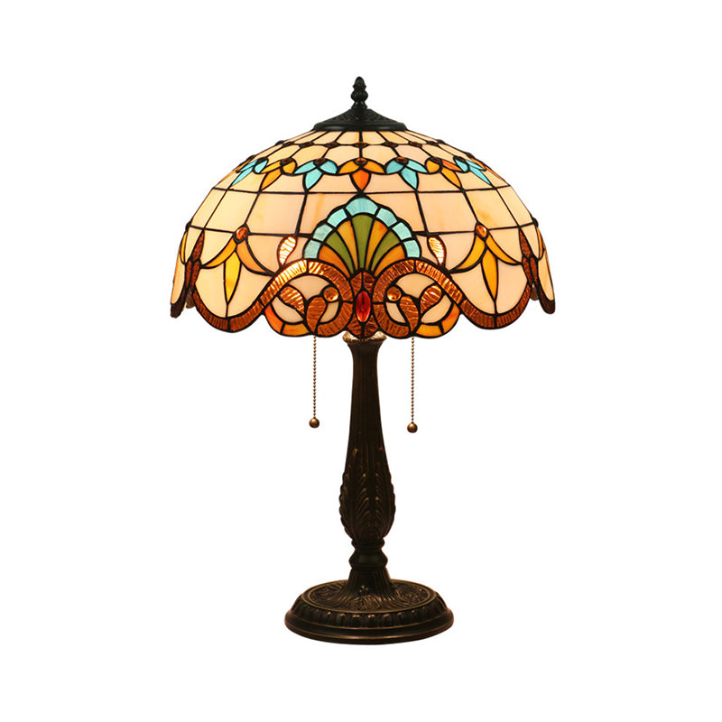 Flower Night Table Light Tiffany Statened Glass 1 Light Antique Ottone comodino per soggiorno