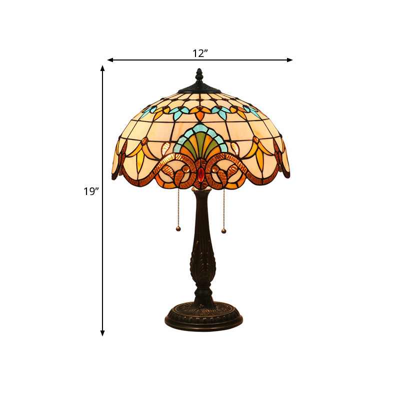 Flower Night Table Light Tiffany Statened Glass 1 Light Antique Ottone comodino per soggiorno