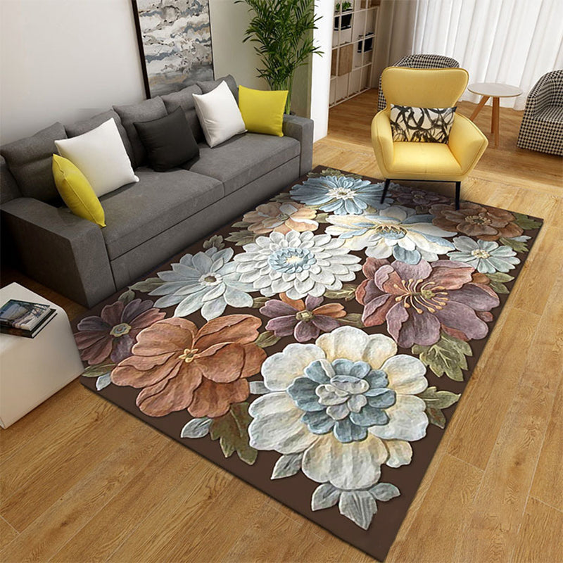 Gorgeous Floral Print Indoor Rug Contemporary Stylish Carpet Polyester Non-Slip Backing Rug for Home Decor