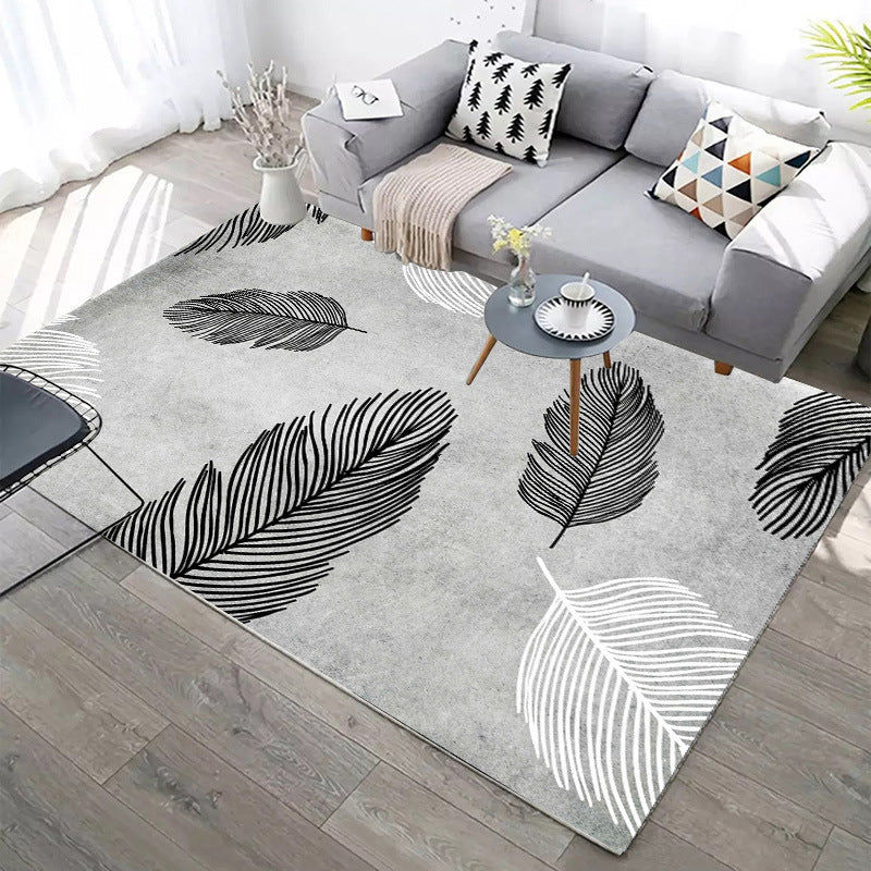 Decorative Rectangle Rug with Feather Pattern Stylish Contemporary Rug Polyester Washable Carpet for Home Decor