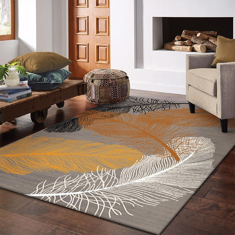Simple Feather Pattern Rug Funky Polyester Indoor Carpet Friendly Washable Area Carpet for Living Room