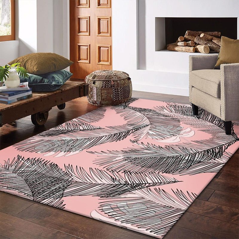 Simple Feather Pattern Rug Funky Polyester Indoor Carpet Friendly Washable Area Carpet for Living Room