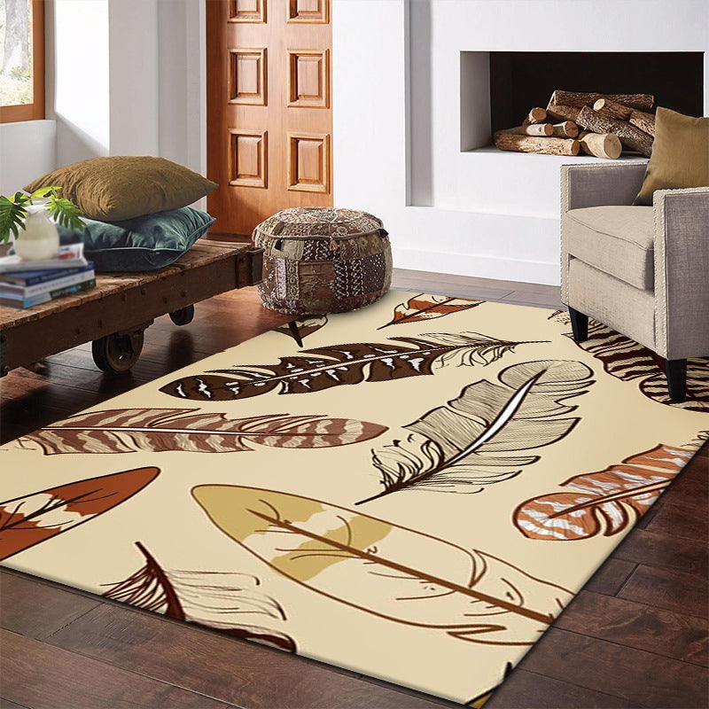 Simple Feather Pattern Rug Funky Polyester Indoor Carpet Friendly Washable Area Carpet for Living Room