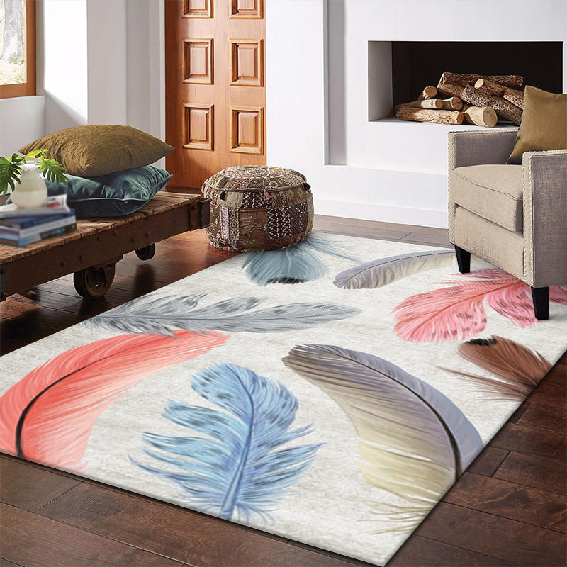 Simple Feather Pattern Rug Funky Polyester Indoor Carpet Friendly Washable Area Carpet for Living Room
