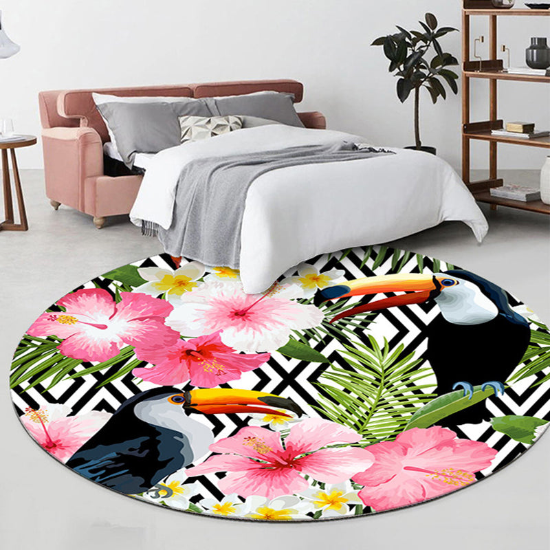 Teppich mit farbenfrohem Flamingo-Muster, frischer, zeitgenössischer Polyester-Teppich, rutschfester Teppich für die Inneneinrichtung