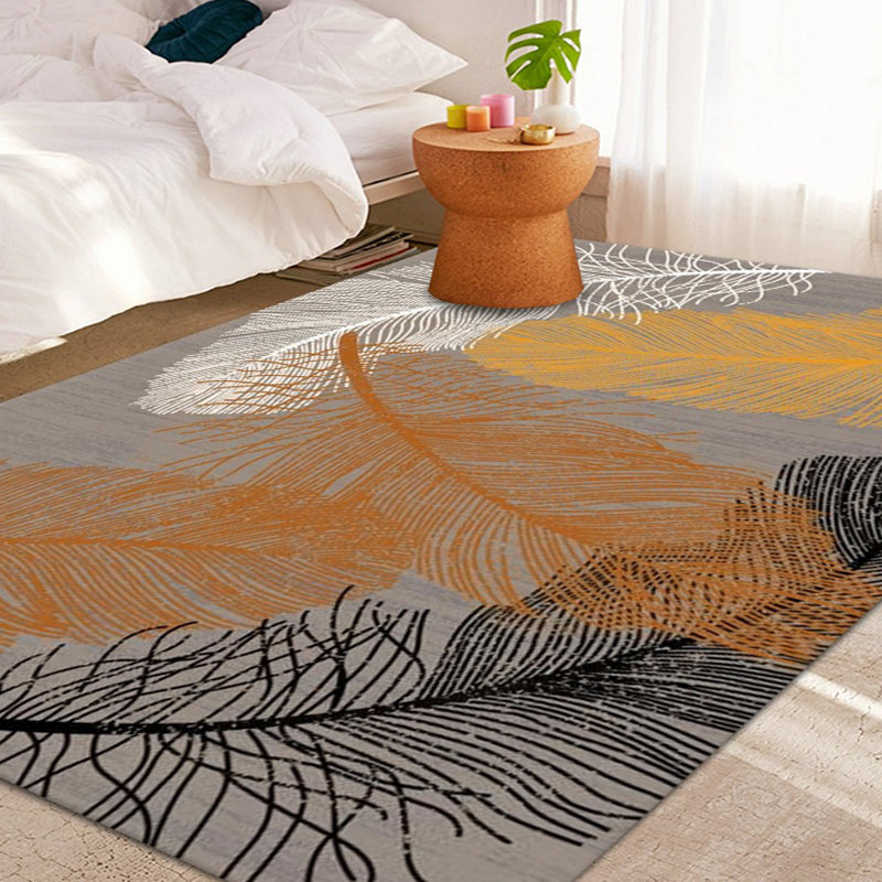 Simplicity Feather Pattern Area Rug Modern Comfort Indoor Carpet Polyester Anti-Slip Backing Carpet for Bedroom