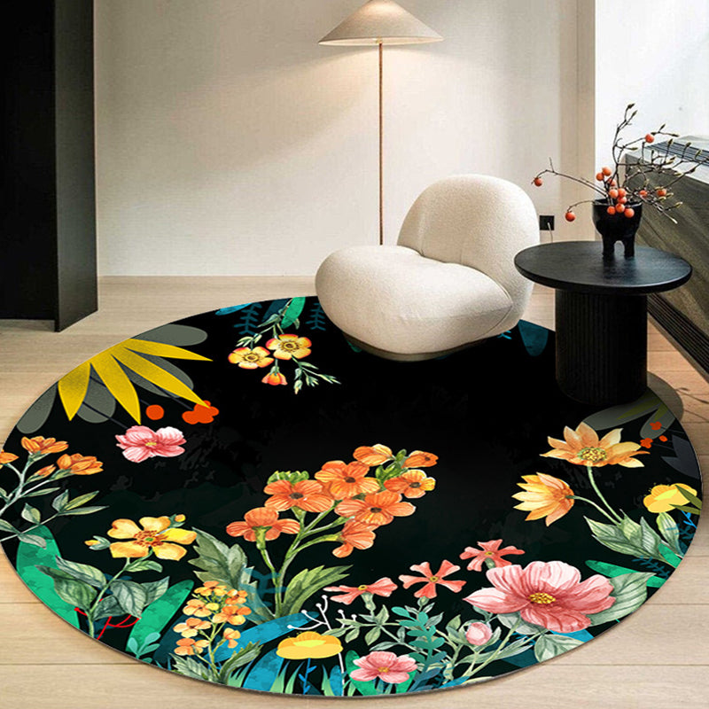 Multicolored Flower Pattern Indoor Rug Modern Aesthetic Polyester Rug Round Stain Resistant Carpet for Living Room