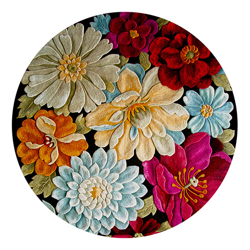Multicolored Flower Pattern Indoor Rug Modern Aesthetic Polyester Rug Round Stain Resistant Carpet for Living Room