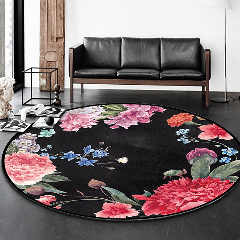 Multicolored Flower Pattern Indoor Rug Modern Aesthetic Polyester Rug Round Stain Resistant Carpet for Living Room
