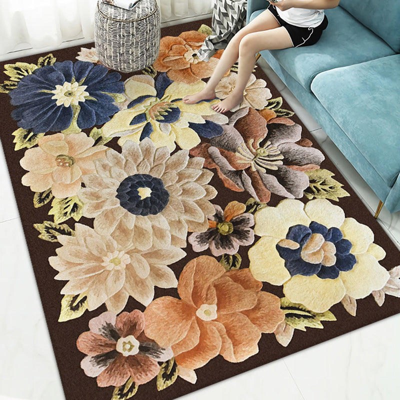 Luxurious Plants Printed Fireplace Rug Modern Stylish Indoor Carpet Polyester Anti-Slip Backing Rug