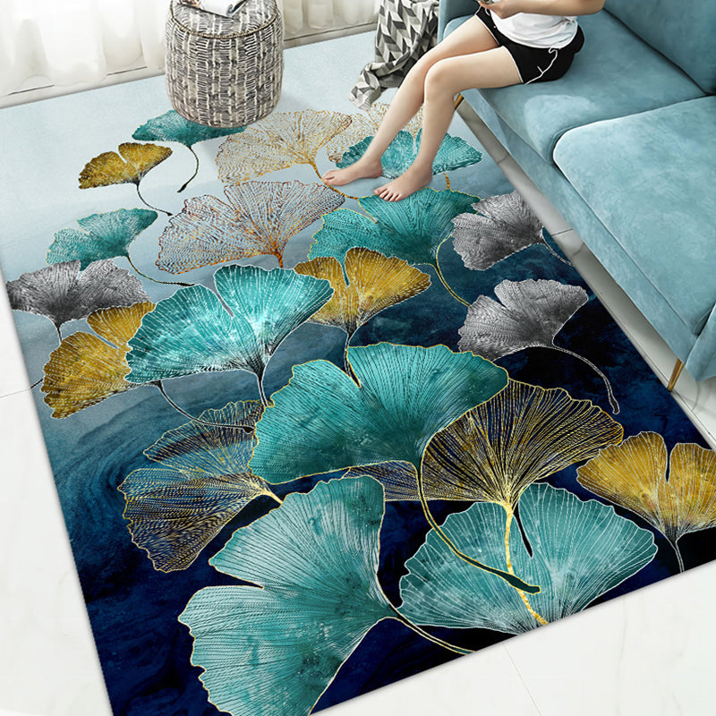 Luxurious Plants Printed Fireplace Rug Modern Stylish Indoor Carpet Polyester Anti-Slip Backing Rug