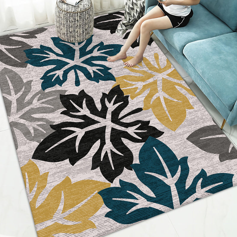 Luxurious Plants Printed Fireplace Rug Modern Stylish Indoor Carpet Polyester Anti-Slip Backing Rug