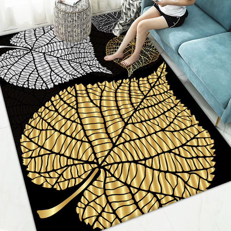 Luxurious Plants Printed Fireplace Rug Modern Stylish Indoor Carpet Polyester Anti-Slip Backing Rug