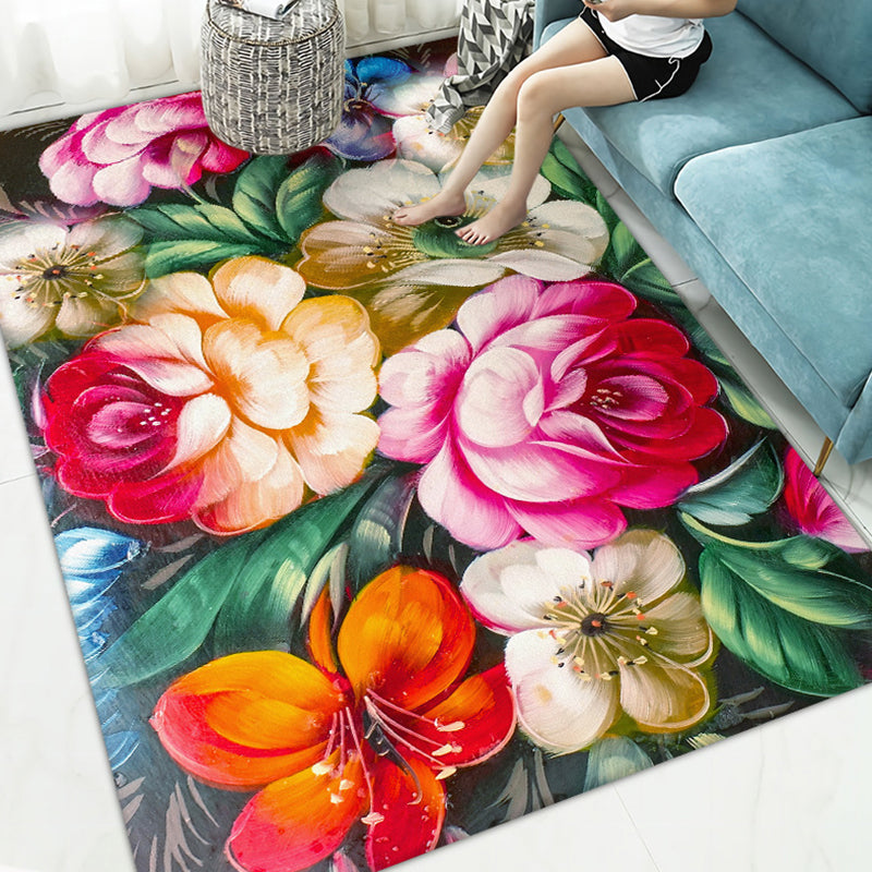 Luxurious Plants Printed Fireplace Rug Modern Stylish Indoor Carpet Polyester Anti-Slip Backing Rug