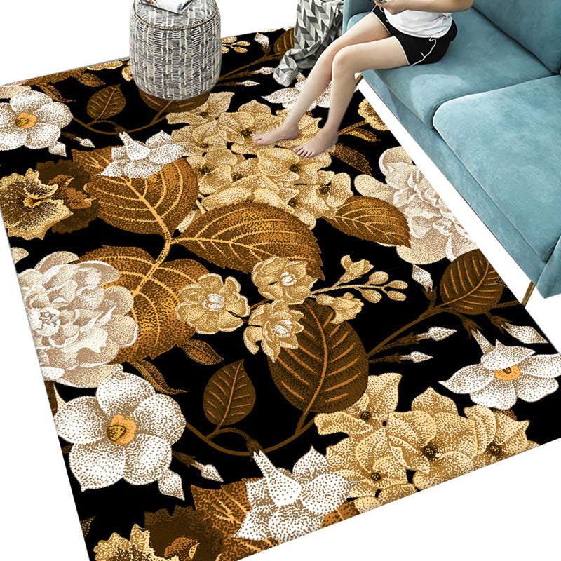 Luxurious Plants Printed Fireplace Rug Modern Stylish Indoor Carpet Polyester Anti-Slip Backing Rug