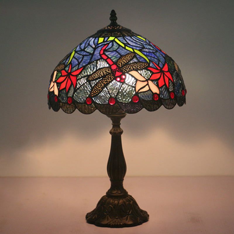Mediterranean Dragonfly/Star/Tulip Nightstand Lamp Single Head Stained Glass Table Light in Bronze for Bedside