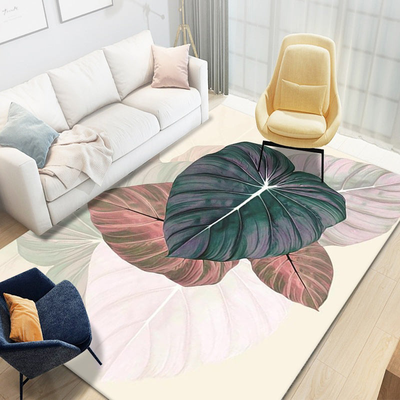 Funky Leaves Pattern Area Rug Modern Simplicity Indoor Carpet Polyester Non-Slip Backing Rug for Bedroom