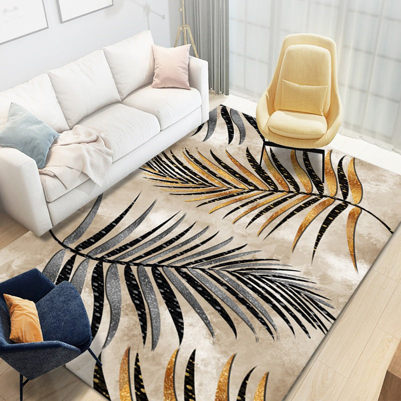 Funky Leaves Pattern Area Rug Modern Simplicity Indoor Carpet Polyester Non-Slip Backing Rug for Bedroom