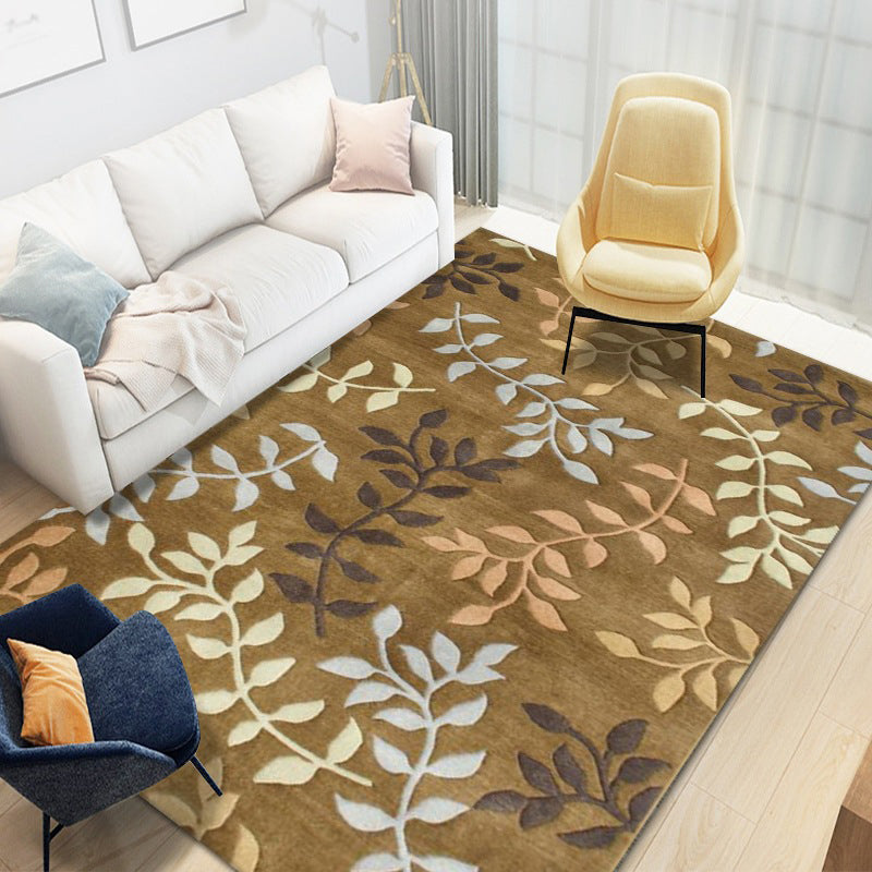 Funky Leaves Pattern Area Rug Modern Simplicity Indoor Carpet Polyester Non-Slip Backing Rug for Bedroom