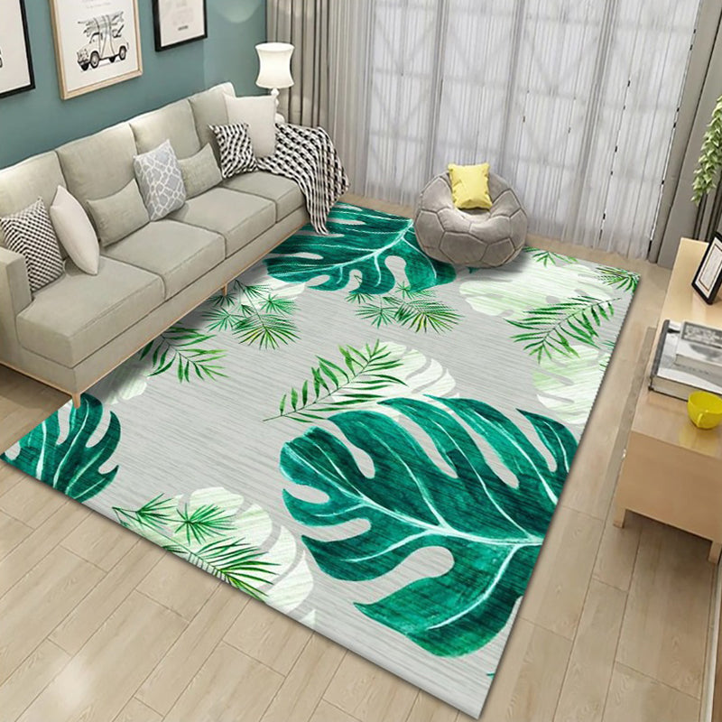 Modern Tropical Area Rug Simple Leaves Pattern Carpet Polyester Friendly Washable Rug for Living Room