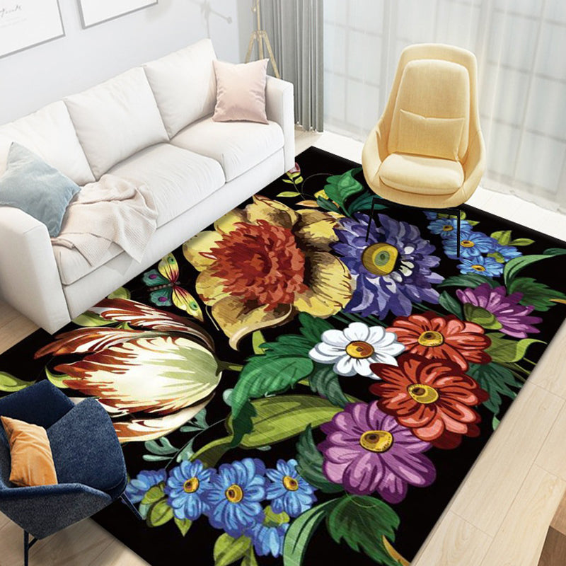 Mehrfarbiger Teppich mit Blumenmuster, trendiger, luxuriöser Teppich für den Innenbereich, waschbarer Polyester-Teppich für die Inneneinrichtung