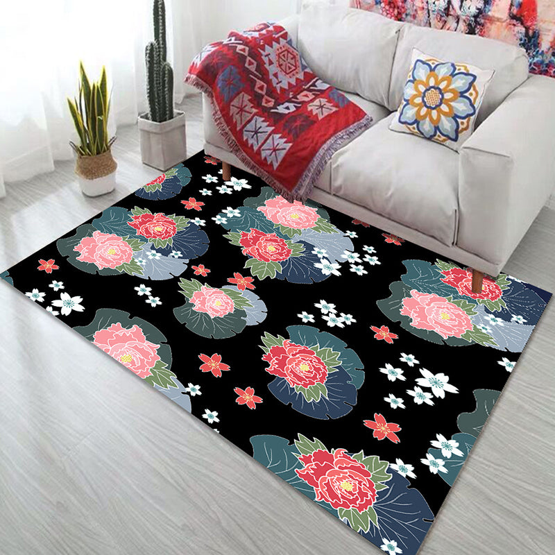 Bunter Blumendruck-Teppich, moderner, stilvoller, rechteckiger, waschbarer Polyester-Teppich für die Inneneinrichtung