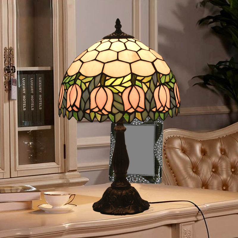 Mediterranean Dragonfly/Star/Tulip Nightstand Lamp Single Head Stained Glass Table Light in Bronze for Bedside