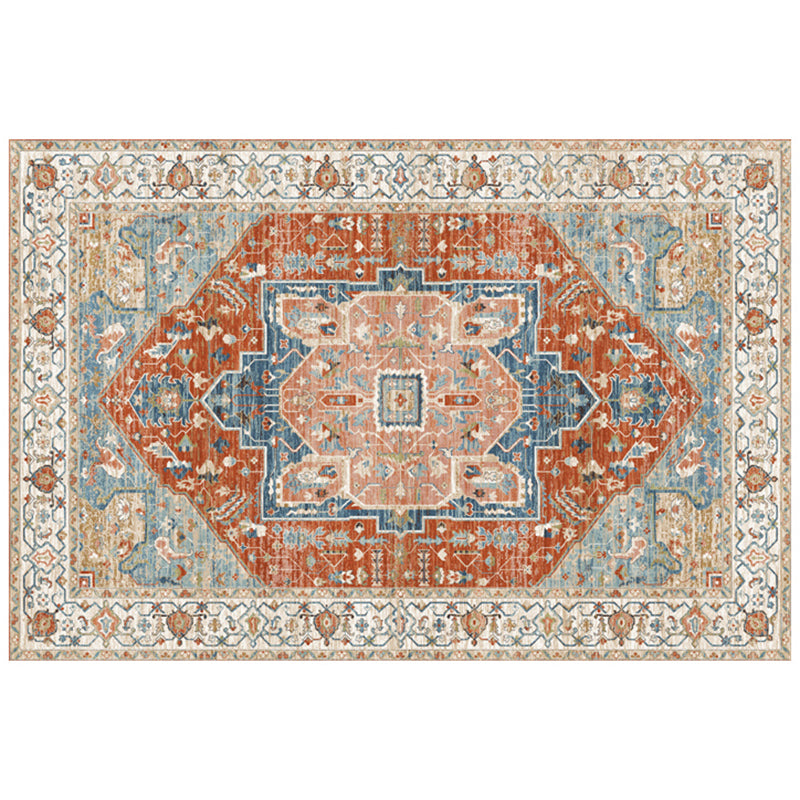 Simple Light Color Distressed Rug Polyester Floral Pattern Area Rug Non-Slip Backing Carpet for Living Room