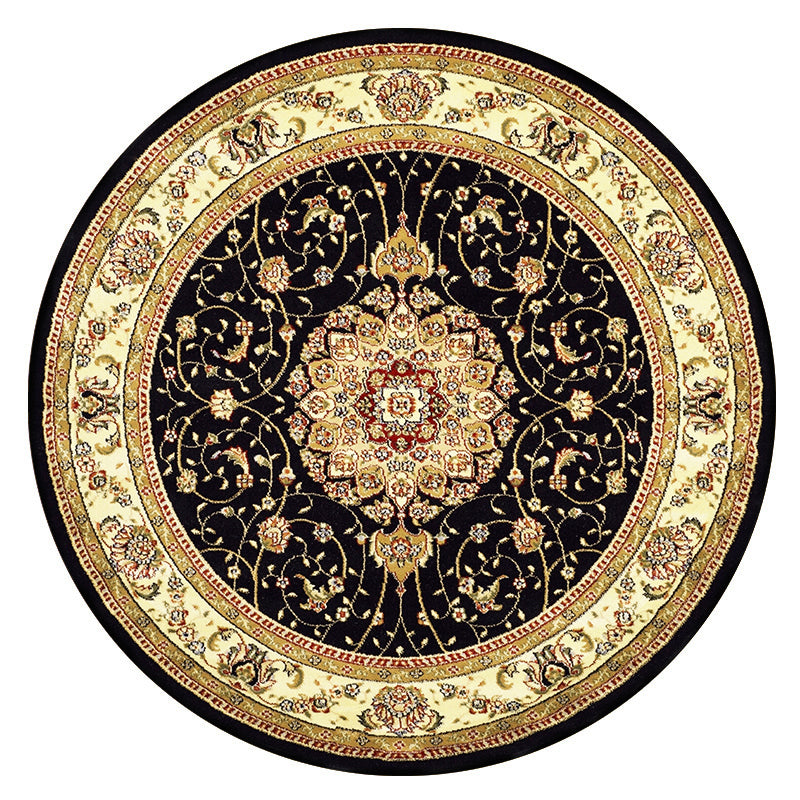 Tono amarillo redondo Rug tradicional Polyéster Floral Impresión Floral Alfombra sin deslizamiento Rug para sala de estar para sala de estar