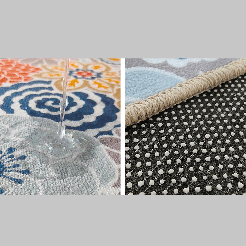 Traditionele bloemen gedrukt tapijt vierkleurig polyester gebied tapijt niet-slip achterste vloerkleed voor het leven
