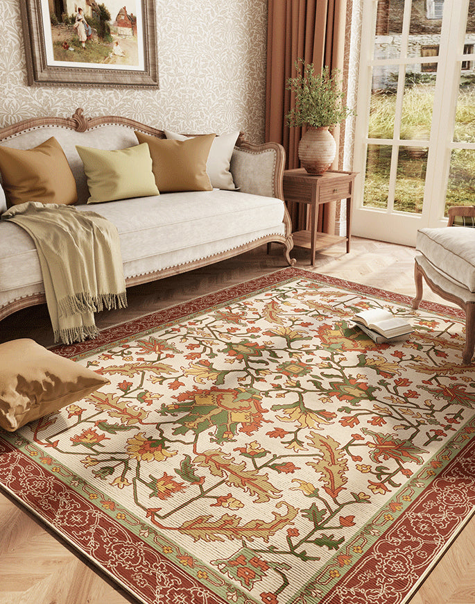 Traditionele bloemen gedrukt tapijt vierkleurig polyester gebied tapijt niet-slip achterste vloerkleed voor het leven