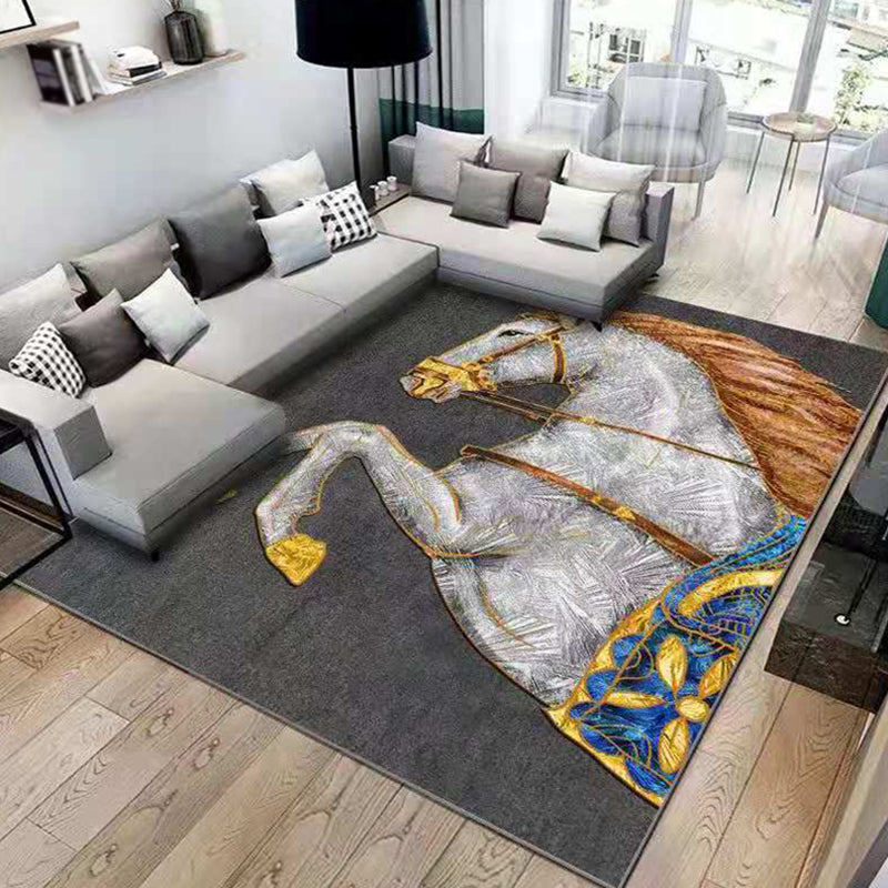 Contemporary Simplicity Area Rug Rectangle Horse Pattern Carpet Anti-Slip Backing Carpet for Home Decoration