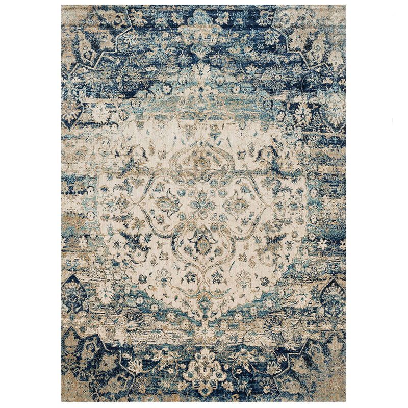 Grey Tone Home Decoration Carpet Nostalgia Medallion Printed Area Rug Polyester with Non-Slip Backing Rug
