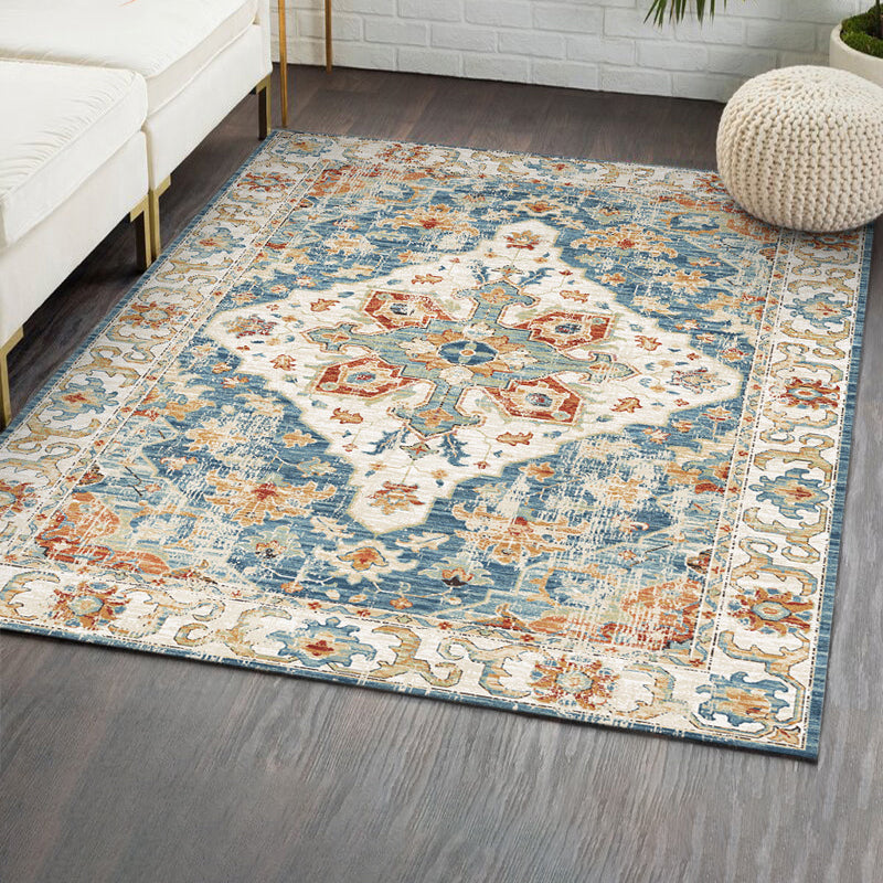Décoration de maison de couleur claire Nostalgie du tapis de zone imprimée florale Polyester avec tapis de support sans glissement