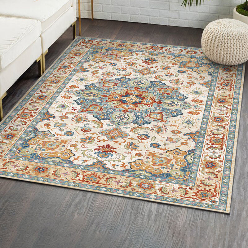 Décoration de maison de couleur claire Nostalgie du tapis de zone imprimée florale Polyester avec tapis de support sans glissement