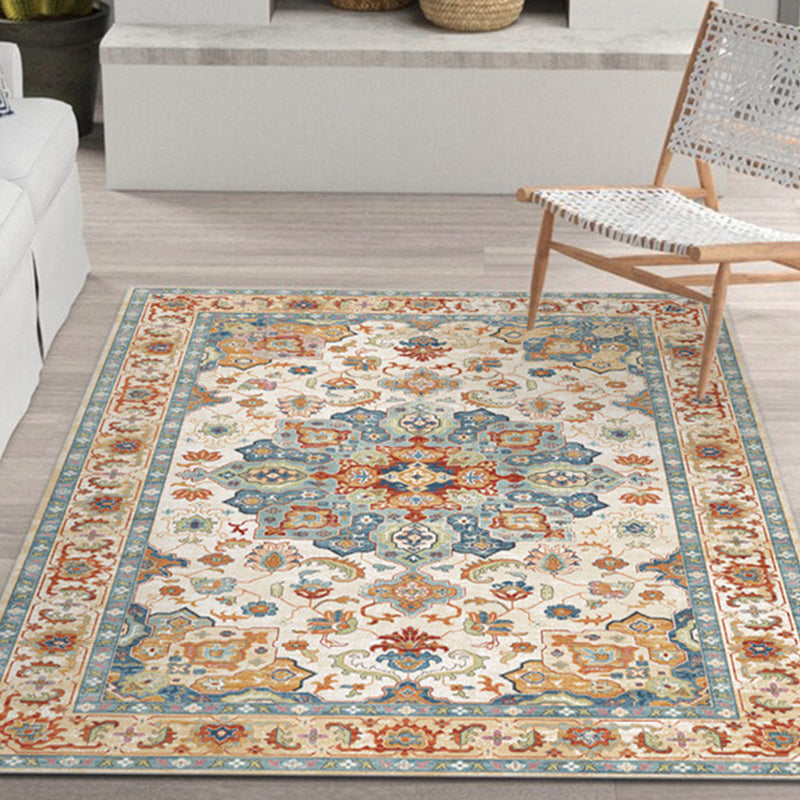 Décoration de maison de couleur claire Nostalgie du tapis de zone imprimée florale Polyester avec tapis de support sans glissement
