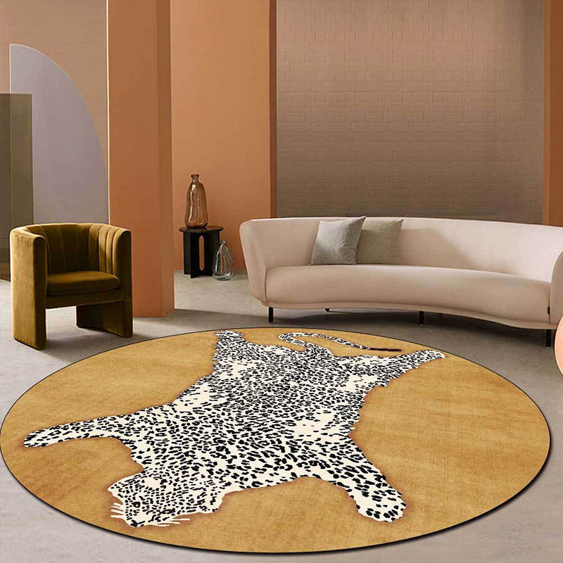 Simplicity Round Bedroom Rug Funky Animal Pattern Indoor Carpet Polyester Friendly Washable Rug