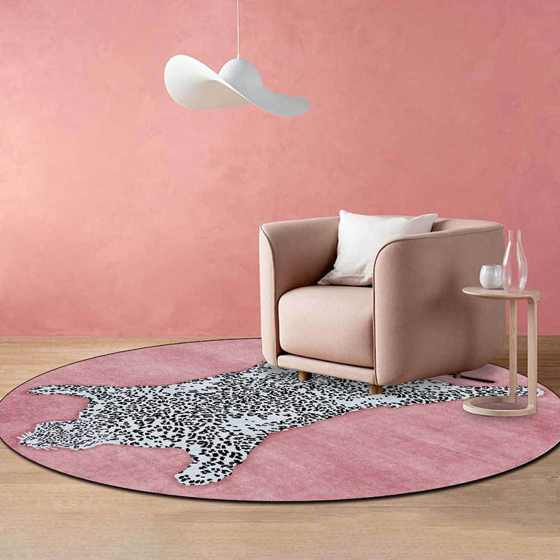 Simplicity Round Bedroom Rug Funky Animal Pattern Indoor Carpet Polyester Friendly Washable Rug