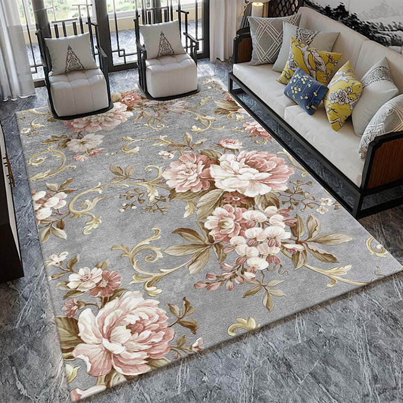 Gorgeous Flower Indoor Rug Contemporary Comfort Indoor Carpet Polyester Non-Slip Backing Rug for Living Room