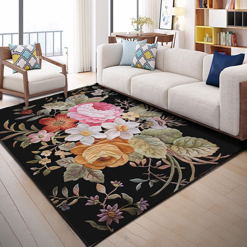 Gorgeous Flower Indoor Rug Contemporary Comfort Indoor Carpet Polyester Non-Slip Backing Rug for Living Room