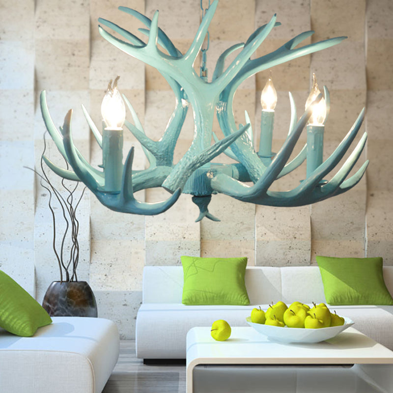 4/8 Heads Branch Chandelier Lighting Cottage Blue Resin Hanging Ceiling Lamp for Living Room