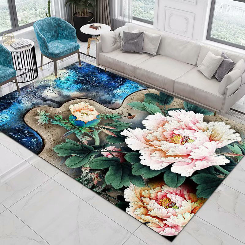 Hochwertiger Teppich mit Blumenmuster, mehrfarbig, moderner Teppich für den Innenbereich, Polyesterfreundlich, waschbarer Teppich für die Inneneinrichtung