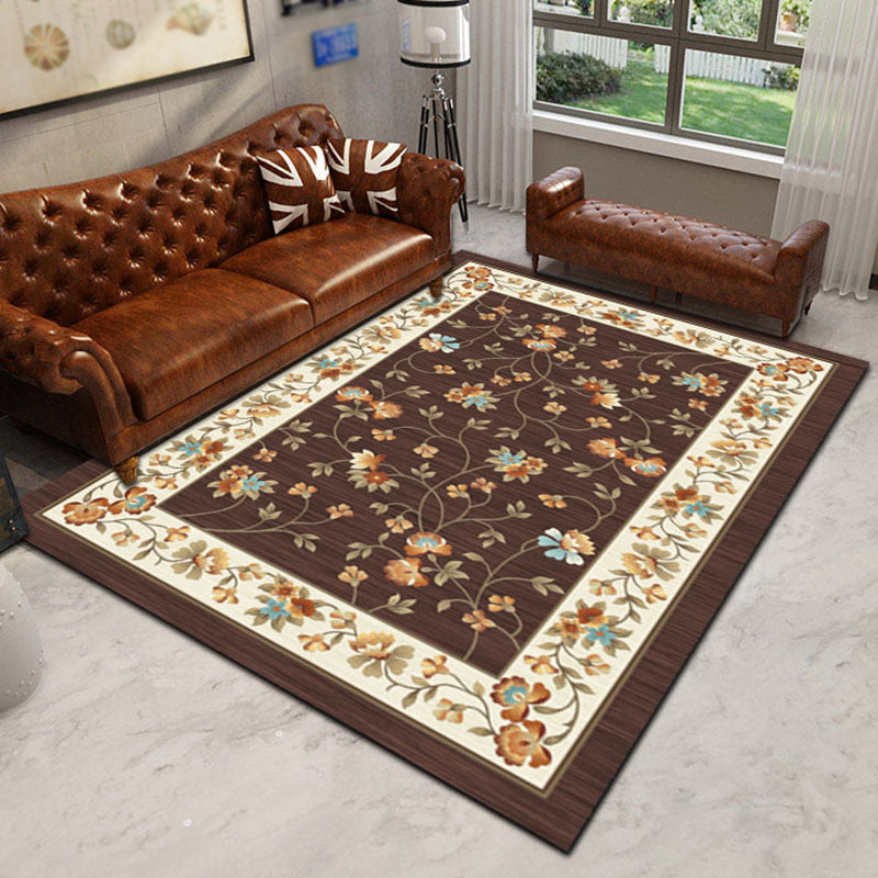 Alfombra de estampado floral de cuatro colores poliéster tradicional anti-deslizamiento alfombra interior para sala de estar
