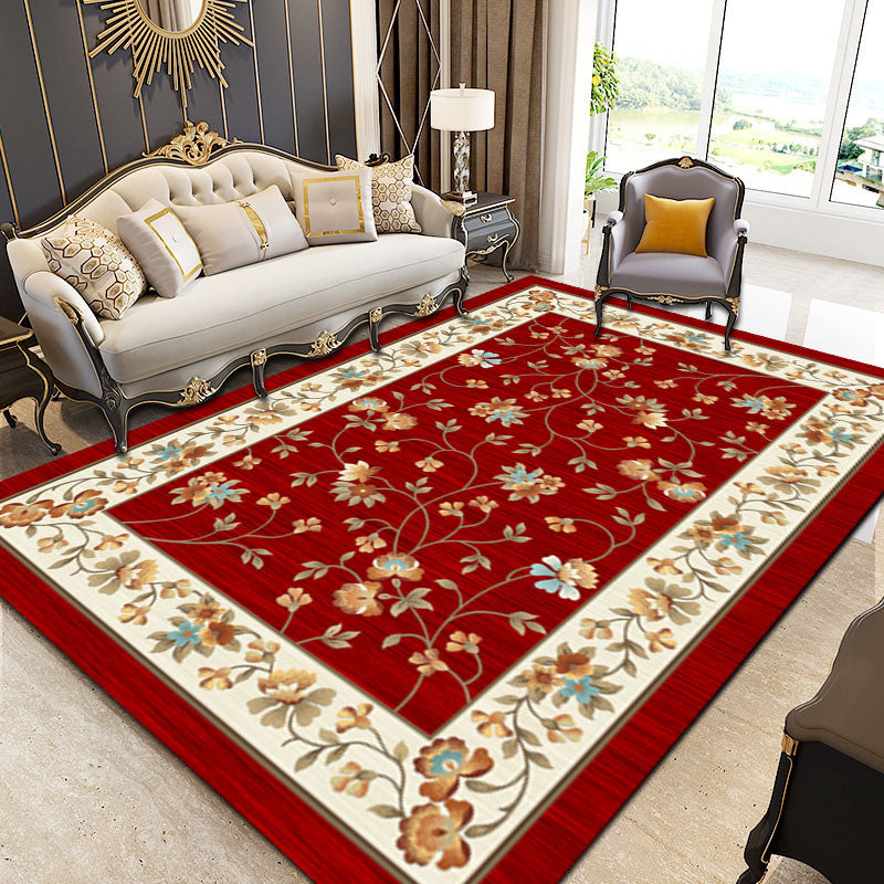Alfombra de estampado floral de cuatro colores poliéster tradicional anti-deslizamiento alfombra interior para sala de estar